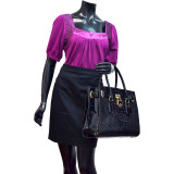Patent Croco Embossed Faux Leather Belted Medium Tote