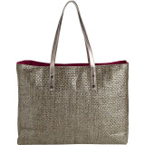 Woven Paper Bag with Faux Leather Trim