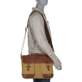 Casual Style Cowhide Leather Cotton Canvas Messenger Laptop Bag