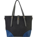 2-tone Faux Leather Large Tote Accented with Turn Lock Belt