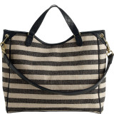 Stripe Bag with Faux Leather Trim