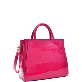 Patent Faux Leather Tote with Gold-Tone Accent