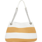Wide Stripe Paper Straw Chain Shoulder Bag