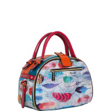 Feather Print Bowler Bag