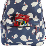 Screen Printed Whales On Cotton Laptop Backpack