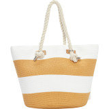 Wide Stripe Paper Straw Rope Tote