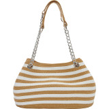 Paper Straw Stripe Chain Shoulder Bag