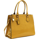 Patent Faux Leather Croco Embossed Chain Strap Satchel