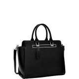 Faux Saffiano Leather Winged Satchel with Shoulder Strap