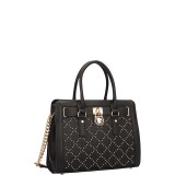 Medium Satchel with Decorative Gold Studs and Belted Lock Deco
