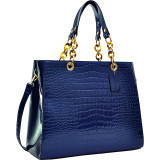 Patent Croco Embossed Faux Leather Chain Strap Satchel