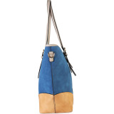 2-tone Faux Leather Large Tote Accented with Turn Lock Belt