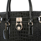 Patent Croco Embossed Faux Leather Belted Medium Tote