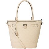 Multicolor Faux Leather Saffiano Front Lock Decor Large Quilted Pattern Tote Bag