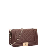 Quilted Crossbody Bag with Intertwined Leather Gold-Tone Chain Straps