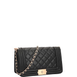 Quilted Crossbody Bag with Intertwined Leather Gold-Tone Chain Straps