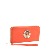 Emblem Embossed Zip Around Wallet
