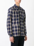 topstitched patchwork checked shirt