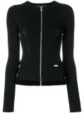 punch hole zipped cardigan