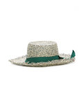 Frayed tweed boater hat 