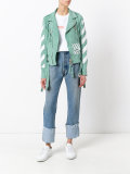 striped print biker jacket