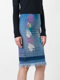 distressed denim pencil skirt