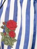 rose-embroidered striped shorts