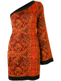 one-shoulder snake print dress
