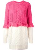 mixed cable knit fringed jumper
