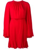 gathered neck belted dress
