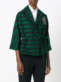 striped belted cropped jacket