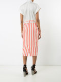 belted stripe midi skirt