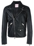 'leaf' embroidery biker jacket