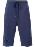 distressed track shorts