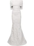 off-the-shoulder jacquard gown