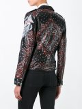 feather print biker jacket
