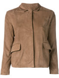 one-button suede jacket