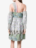 one-shoulder diamond print gingham dress 