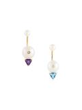 'Trillion' pearl, diamond and topaz earrings