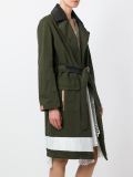 contrast stripe belted coat 