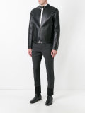 lapel-less streamlined biker jacket