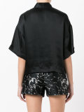 cropped neck-tie blouse 