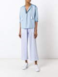 slit neck denim blouse