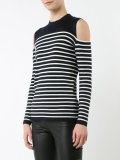 cut-out shoulders striped T-shirt