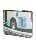 bus print zipped clutch