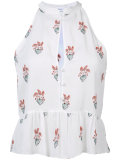 peach print ruffled blouse