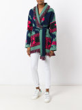 multi figures frayed trim cardi-coat 