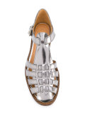 metallic buckled flat sandals
