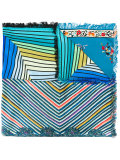 striped pattern frayed scarf