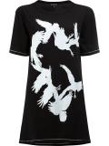 bird print open back T-shirt